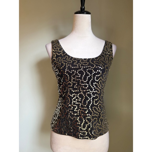 Drapers & Damons Black Gold Sequin Tank Top Jacket Set S glam bling Y2K party - Picture 3 of 6